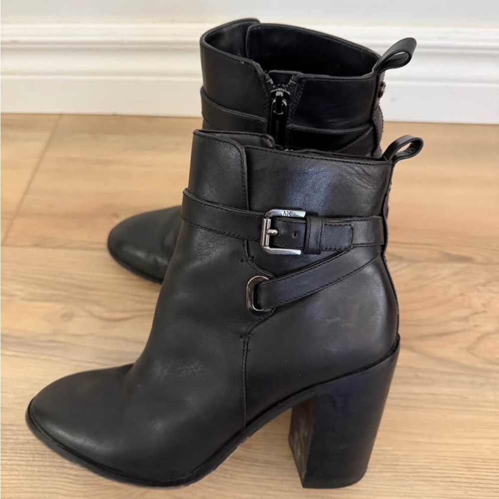 Michael Kors Black Leather Ankle Boots with Buckle Detail